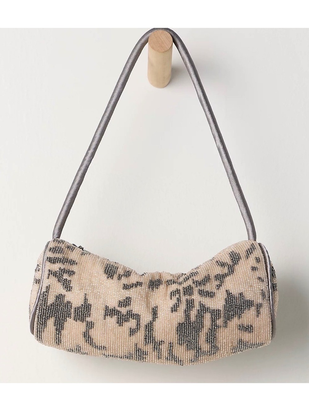 NWT Free People Cream & Grey Beaded Barrel Shoulder Handbag Bag